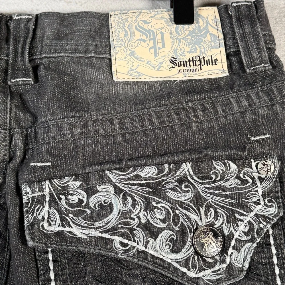 Vintage Southpole‎ Premium Men's Dark Wash Embroidered Jeans Size 34 Relaxed Fit